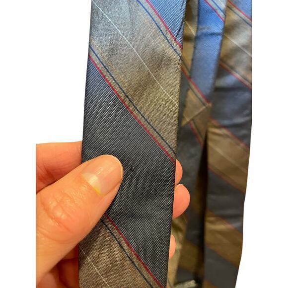 Christian Dior All Silk Men's Vintage Designer Tie Slanted Strips Blue & Brown - Picture 10 of 11